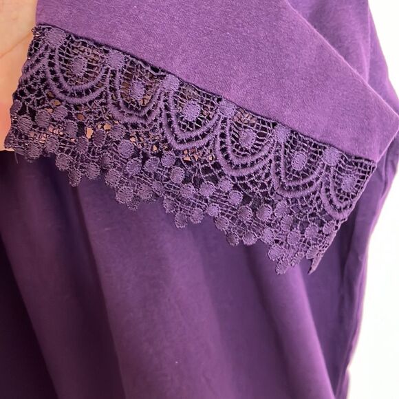 Gold Coast Always in Style Purple Lace Hem Henley Cotton Blouse Women's XXL - Picture 7 of 13